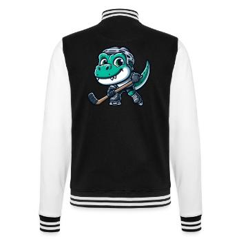 Dino T-Rex dinosaur playing hockey - College Sweat Jacket - black/white - Back - Marisol (170cm)