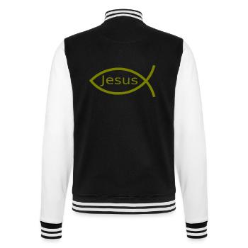Jesusfisch grün Ichthys Fisch Fische - College-Sweatjacke - Schwarz/Weiß - Hinten - Marisol (170cm)