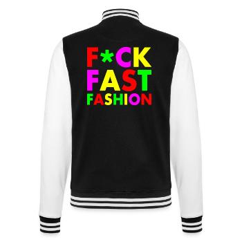 Fuck fast fashion - College-Sweatjacke - Schwarz/Weiß - Hinten - Marisol (170cm)