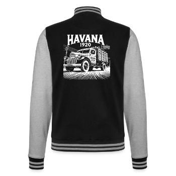 Vintage Lastwagen in Havanna T-Shirt - Retro Stil - College-Sweatjacke - Schwarz/Grau meliert - Hinten - Marisol (170cm)