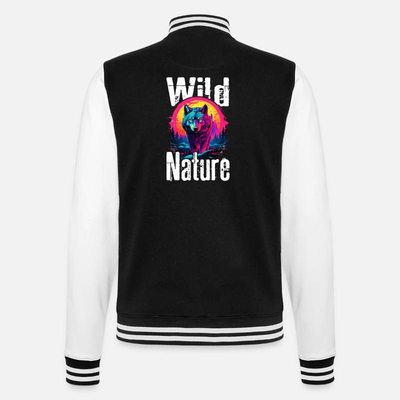 Wolf Wolf Head Wolves Wolf Pack Nature Neon Colorful - College Sweat Jacket - black/white