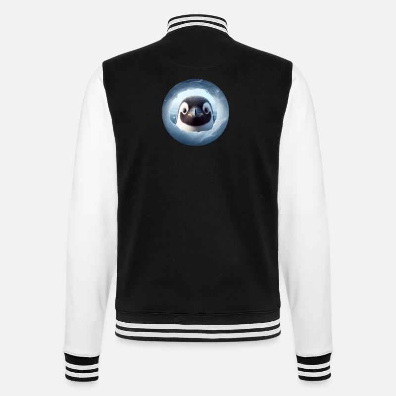 Pinguin schaut durch Schnee Loch - College-Sweatjacke - Schwarz/Weiß