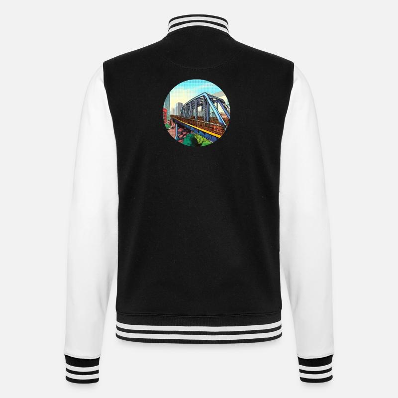 Comic Brücke in Stadt - College-Sweatjacke - Schwarz/Weiß