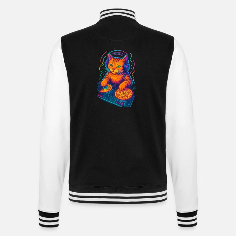 Neon DJ Katze Design - College-Sweatjacke - Schwarz/Weiß