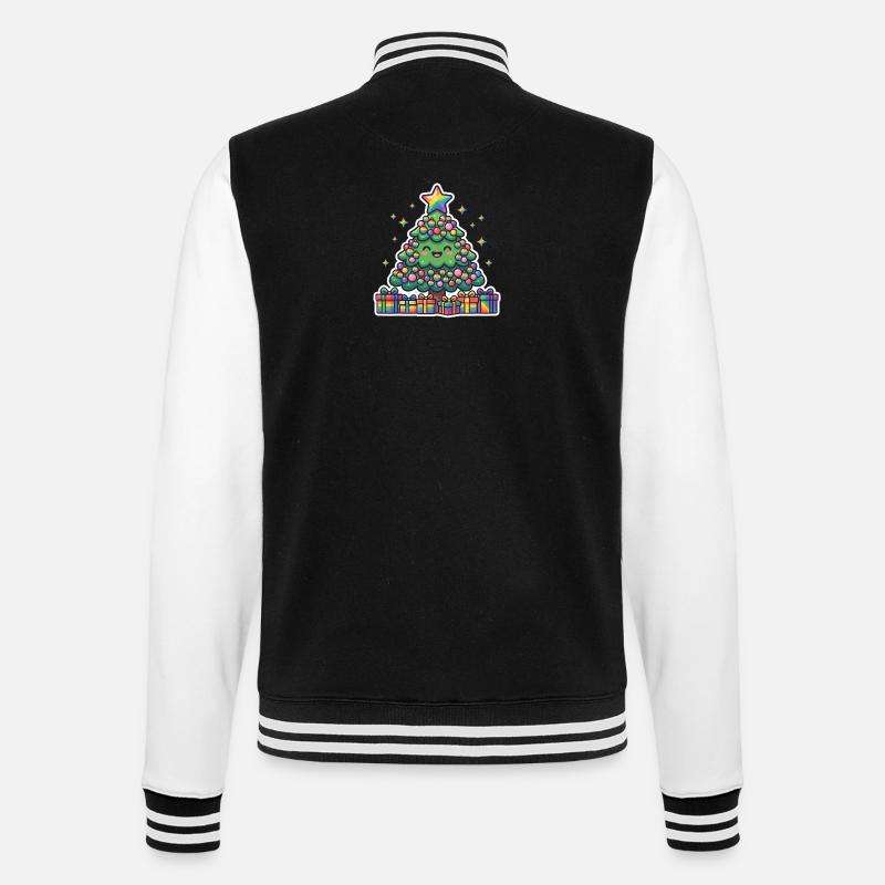 Fröhlicher Regenbogen-Weihnachtsbaum niedlich - College-Sweatjacke - Schwarz/Weiß