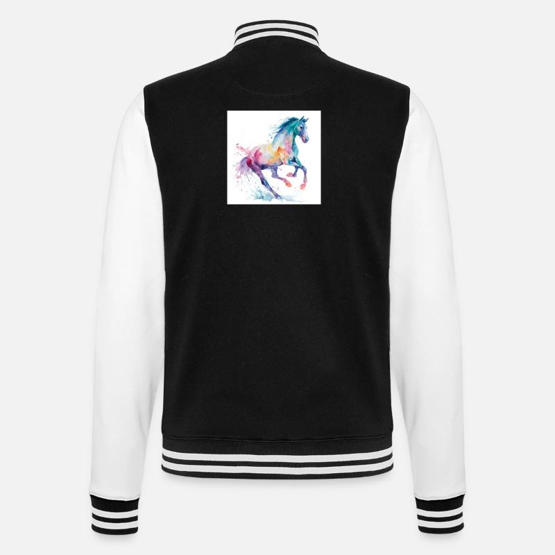 Regenbogen-Aquarellpferd - College-Sweatjacke - Schwarz/Weiß