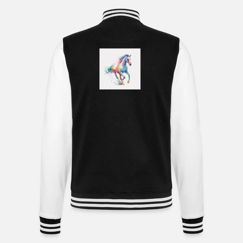 Regenbogenpferd Aquarell-Burst - College-Sweatjacke - Schwarz/Weiß