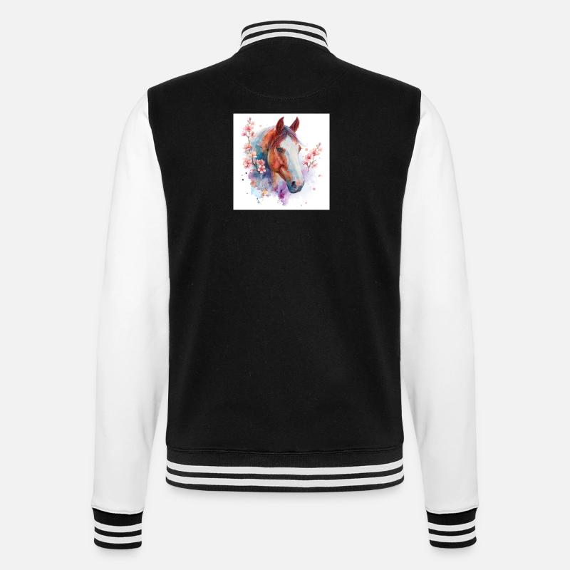 Aquarell Pferd und Blüten - College-Sweatjacke - Schwarz/Weiß