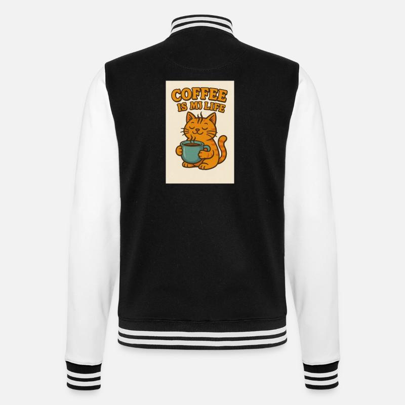 Coffee-loving cat in retro style - College Sweat Jacket - black/white