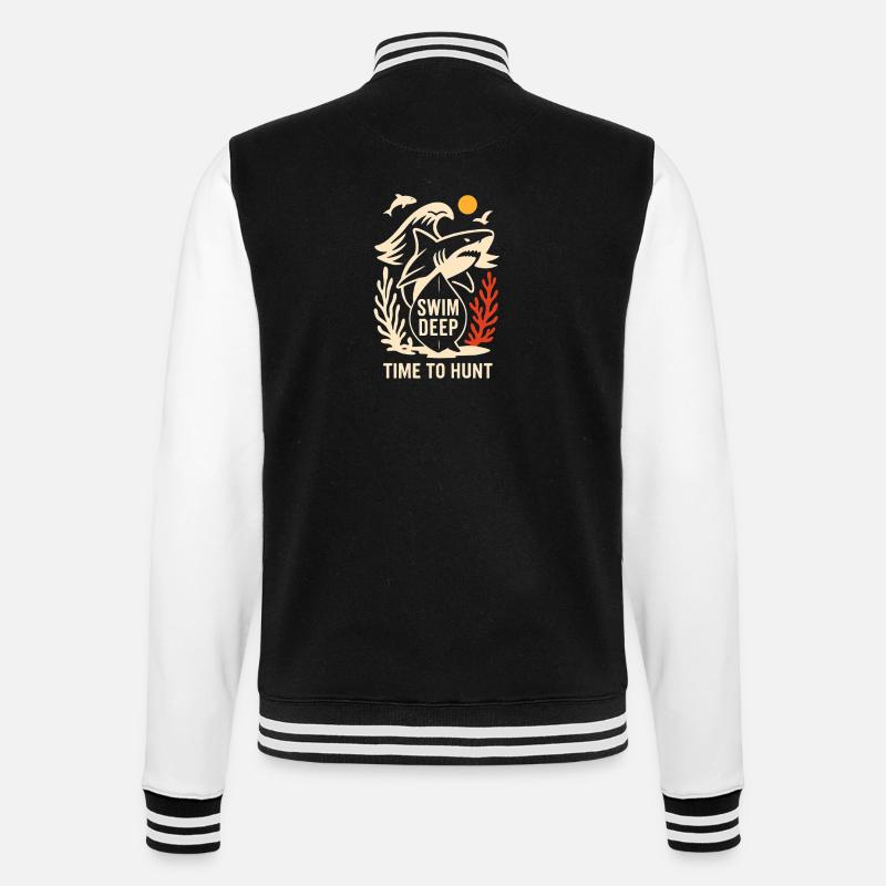 Deep Hunting Underwater Shark Scene - College Sweat Jacket - black/white