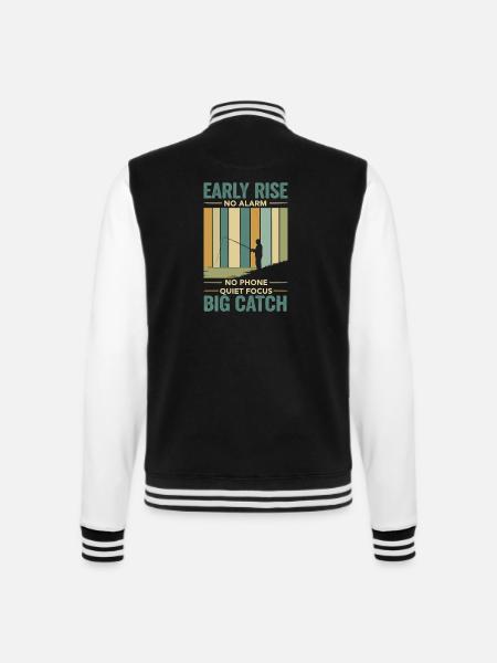 Retro Angler Angelspruch Streifen - College-Sweatjacke - Schwarz/Weiß