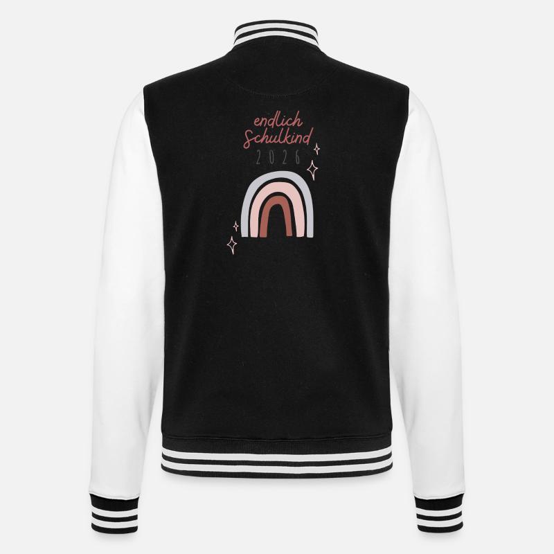 Endlich Schulkind 2026 Regenbogen Schuleinführung - College-Sweatjacke - Schwarz/Weiß