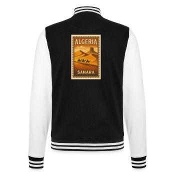 Saharan caravan on vintage stamp - College Sweat Jacket - black/white - Back - Marisol (170cm)