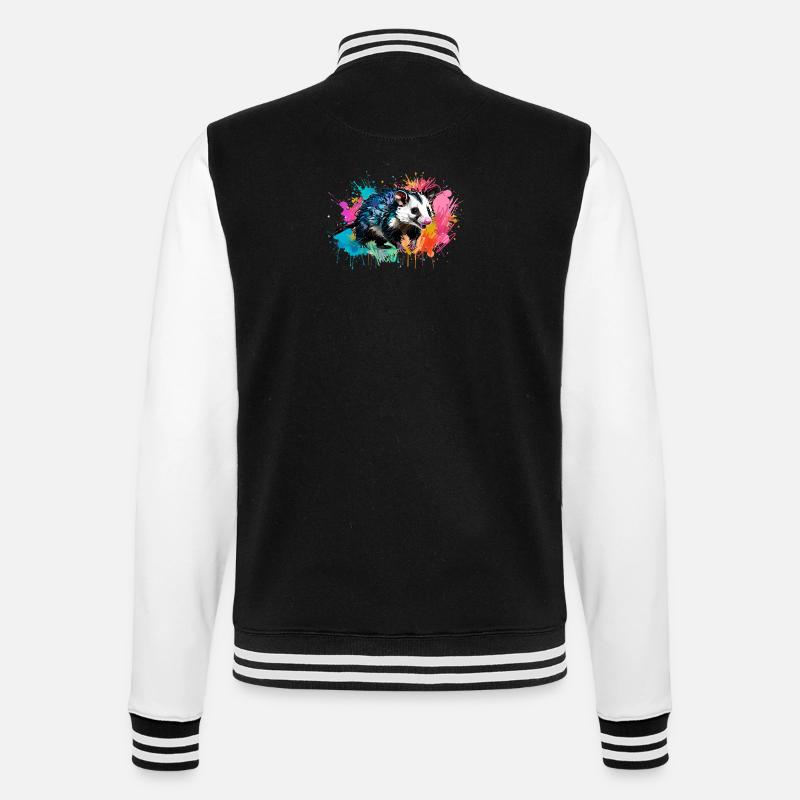 Opossum, ilustration,Beutelratte, bunt, Graffiti - College-Sweatjacke - Schwarz/Weiß