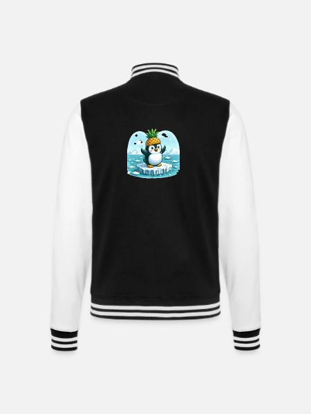Witziger Pinguin mit Ananas auf Eisscholle - College-Sweatjacke - Schwarz/Weiß