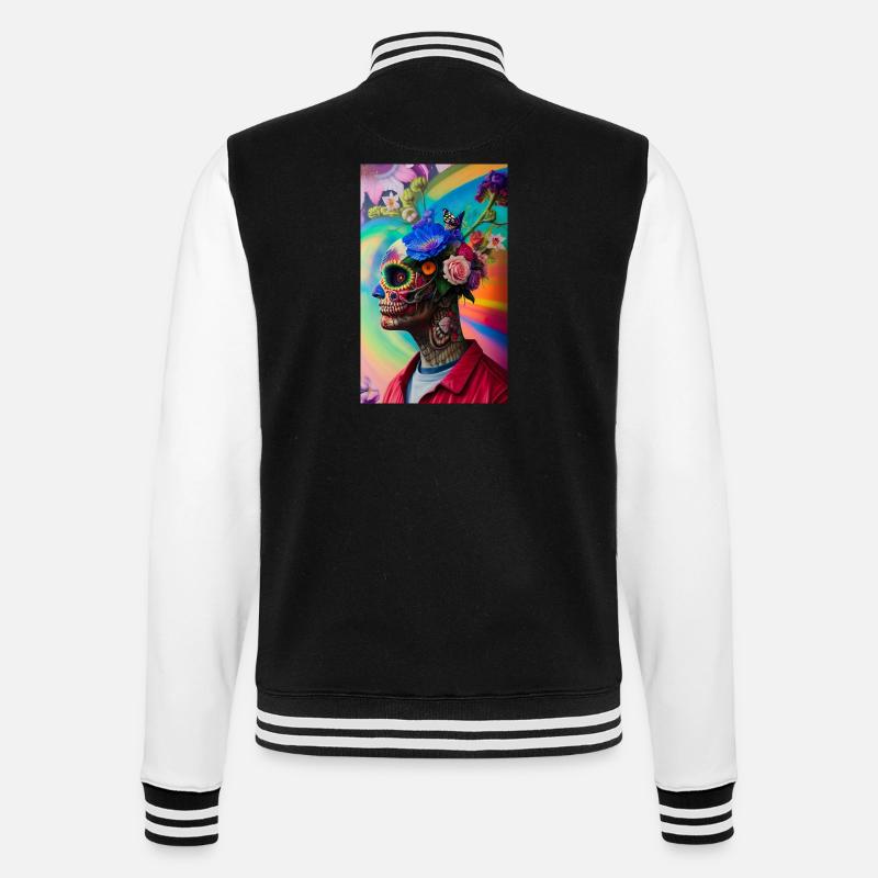 ARTWORK Flower Skull Head Guy - College Sweat Jacket - black/white