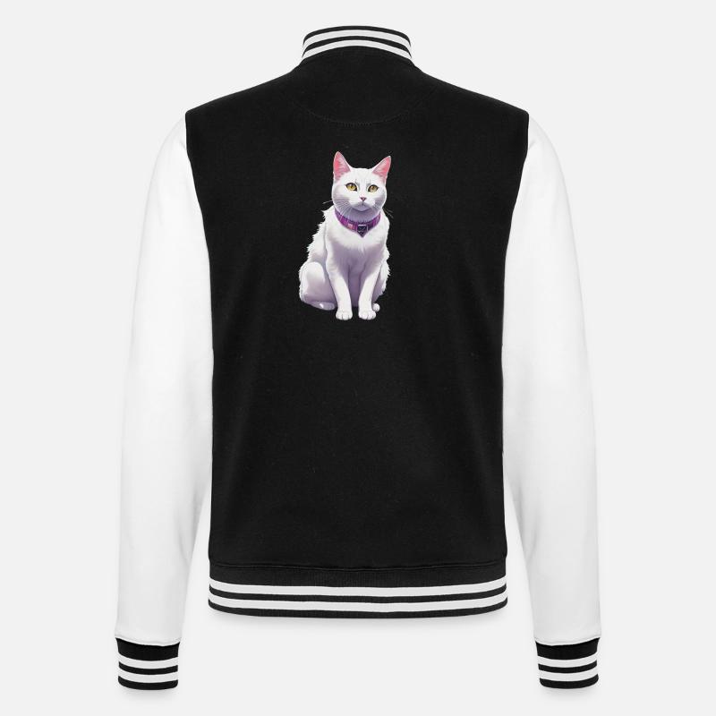 Chat blanc avec un collier violet - Veste Teddy - noir/blanc
