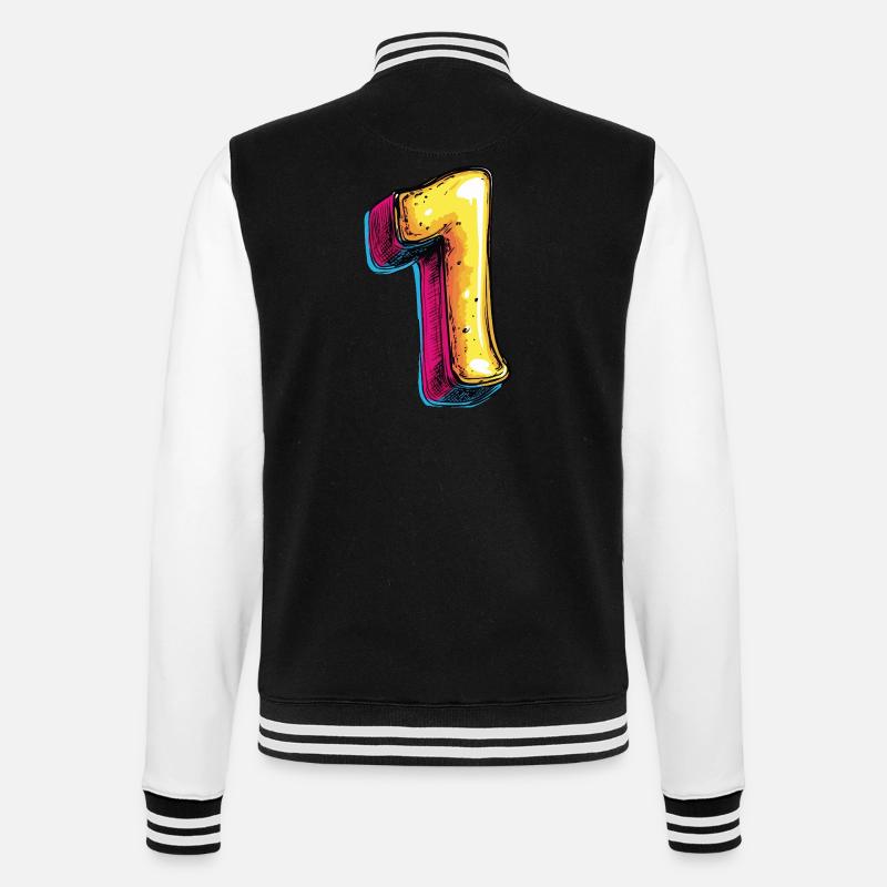 1 Zahl Comic - College-Sweatjacke - Schwarz/Weiß