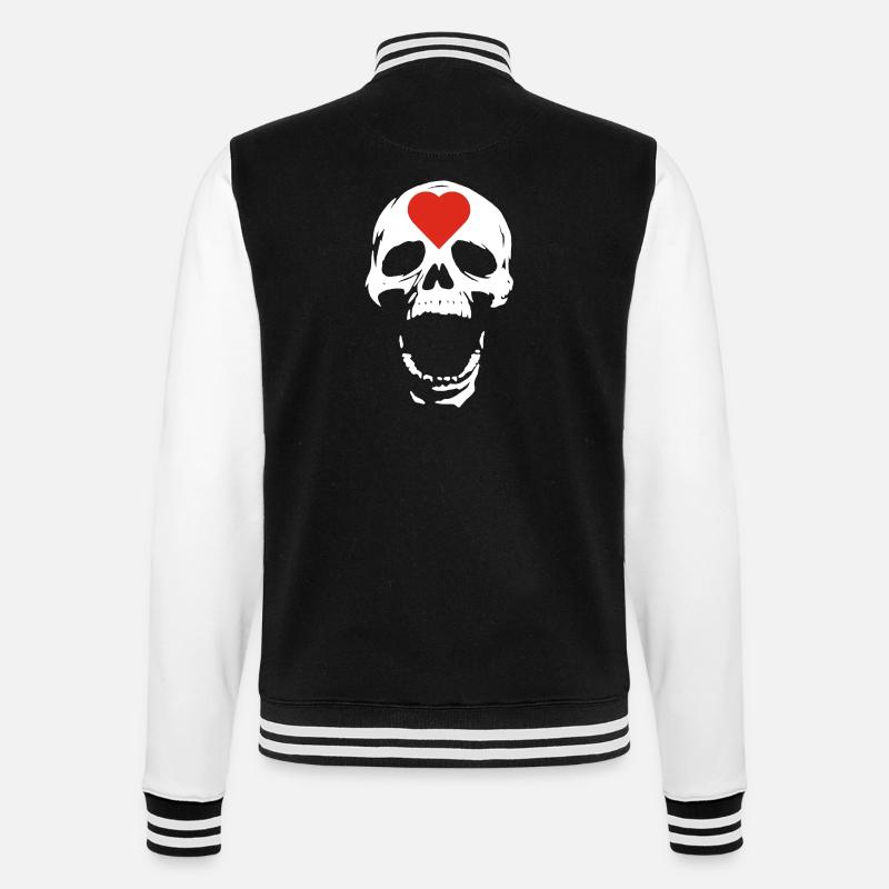 Der weiße Schädel und das Herz - College-Sweatjacke - Schwarz/Weiß