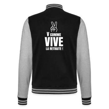 V Comme Vive la Retraite (texte blanc) - Veste Teddy - noir/gris chiné - Dos - Marisol (170cm)