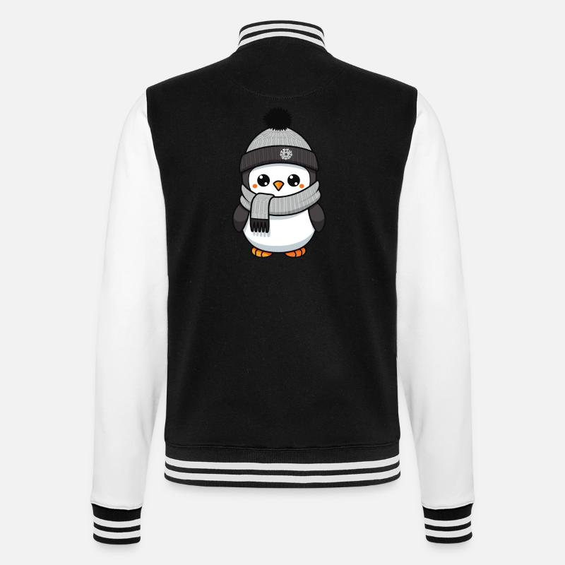 Pinguin Winter Comic - College-Sweatjacke - Schwarz/Weiß