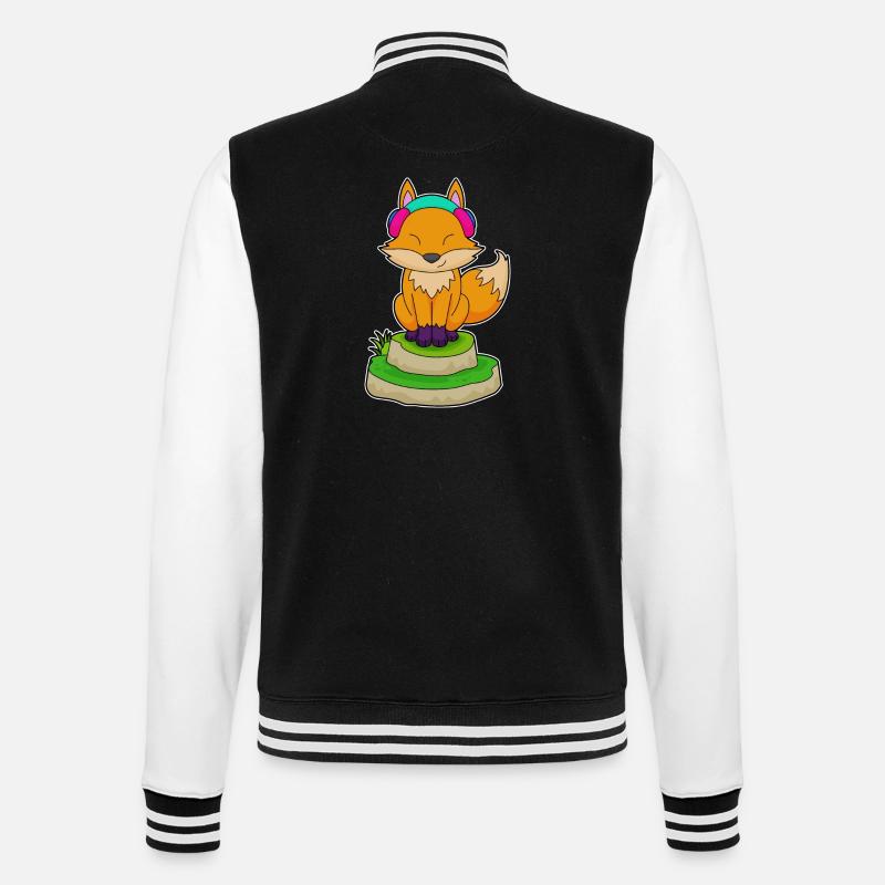 Fuchs Kopfhörer Musik - College-Sweatjacke - Schwarz/Weiß