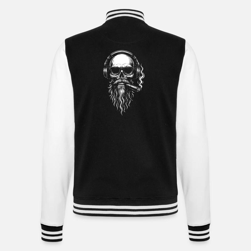 Einfarbiger Totenkopf-DJ mit Bart - College-Sweatjacke - Schwarz/Weiß