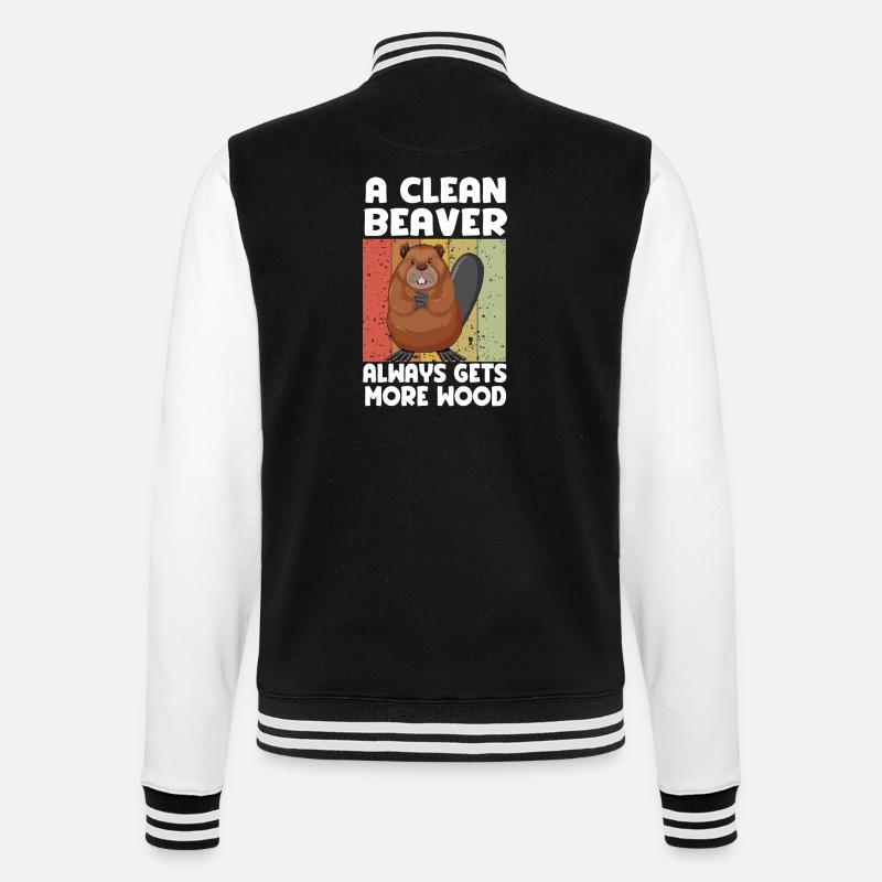 Sauberer Biber Holzspruch - College-Sweatjacke - Schwarz/Weiß