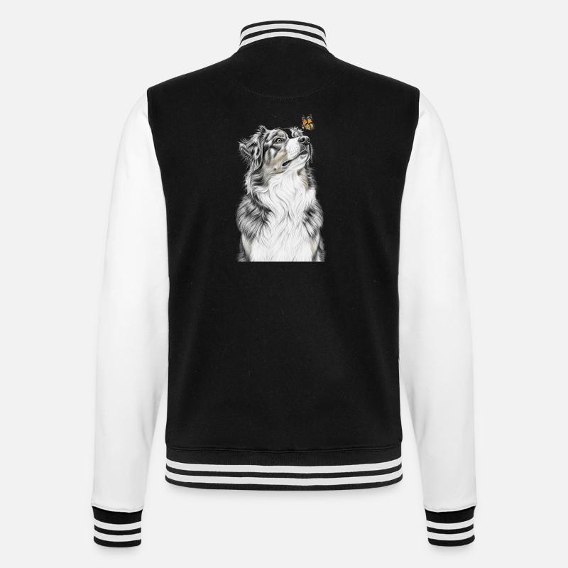 Aussie blickt Schmetterling Australian Shepherd - College-Sweatjacke - Schwarz/Weiß