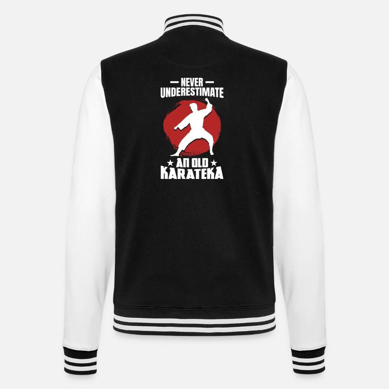 Never Underestimate an Old Karateka - College-Sweatjacke - Schwarz/Weiß