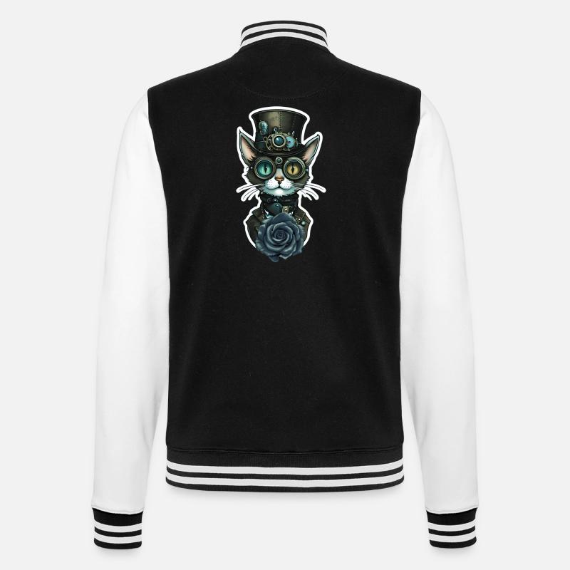 Steampunk Katze schwarze Rose Gothic - College-Sweatjacke - Schwarz/Weiß