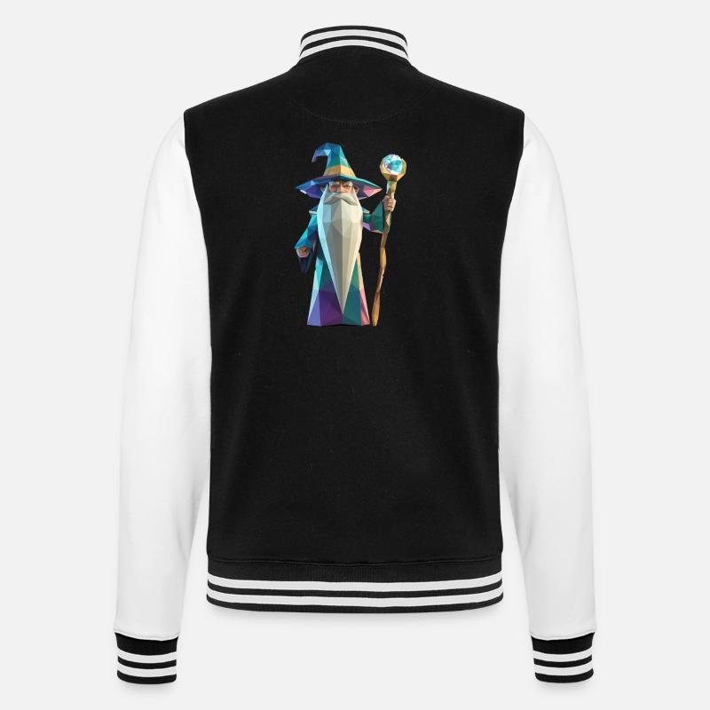 Wise Wizard - Cooles Low-Poly-Logo - College-Sweatjacke - Schwarz/Weiß