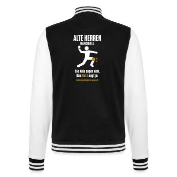 Handball Ü40 Geschenk – Erfahrung statt Sprung - College-Sweatjacke - Schwarz/Weiß - Hinten - Marisol (170cm)