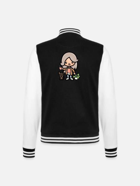 Cute toca girl - Aesthetic game character and dog - College Sweat Jacket - black/white