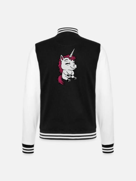 Sitzendes kleines Comic Einhorn - College-Sweatjacke - Schwarz/Weiß