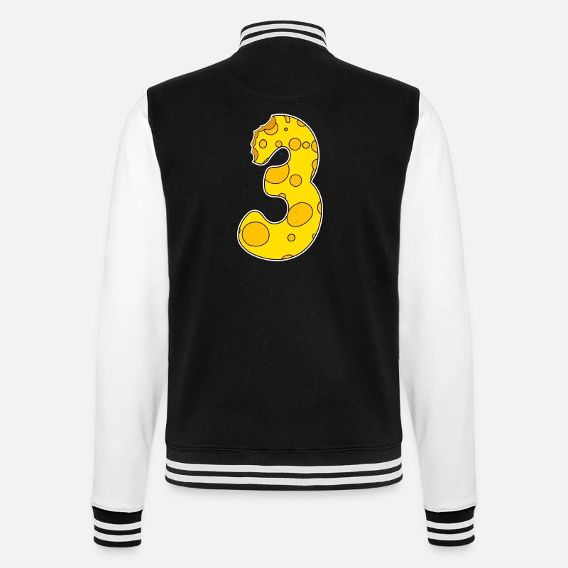 Number 3 - Three - Third - College Sweat Jacket - black/white
