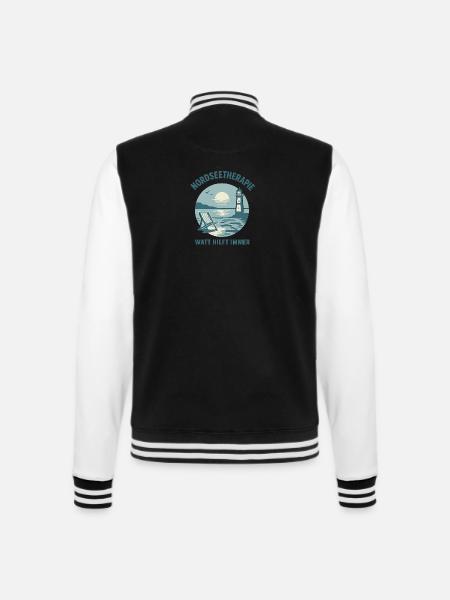 Nordseetherapie - Watt hilft immer - College-Sweatjacke - Schwarz/Weiß