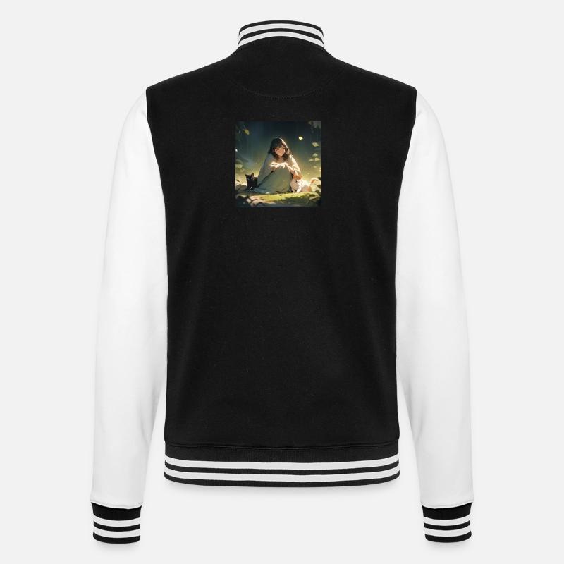 Mädchen mit Hund und Katze - College-Sweatjacke - Schwarz/Weiß