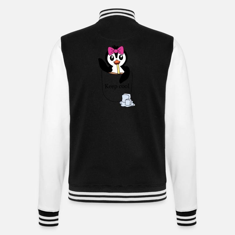 Pinguin in Brusttasche – Keep cool - College-Sweatjacke - Schwarz/Weiß