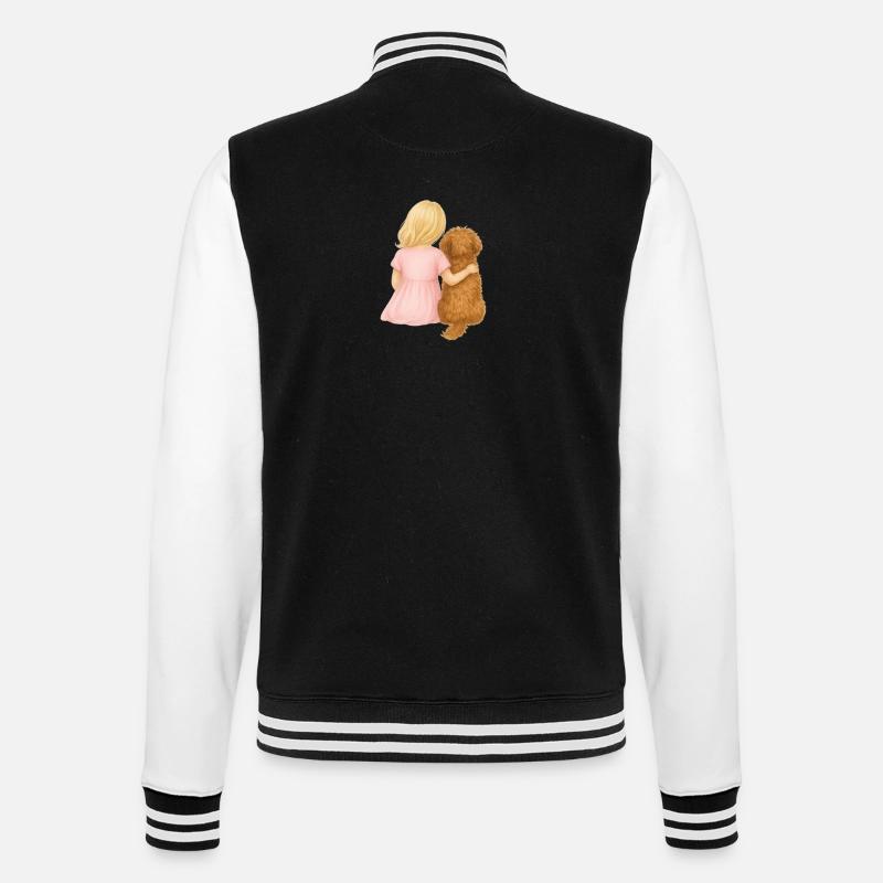 Blondes Mädchen mit Hund - College-Sweatjacke - Schwarz/Weiß