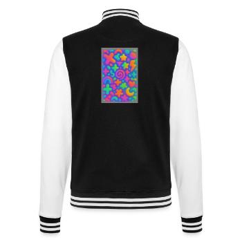 Neon Overload – Überlappende 3D Pop-Art Explosion - College-Sweatjacke - Schwarz/Weiß - Hinten - Marisol (170cm)