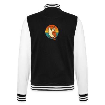 Wise Vibes – Retro Owl Magic - College-Sweatjacke - Schwarz/Weiß - Hinten - Marisol (170cm)