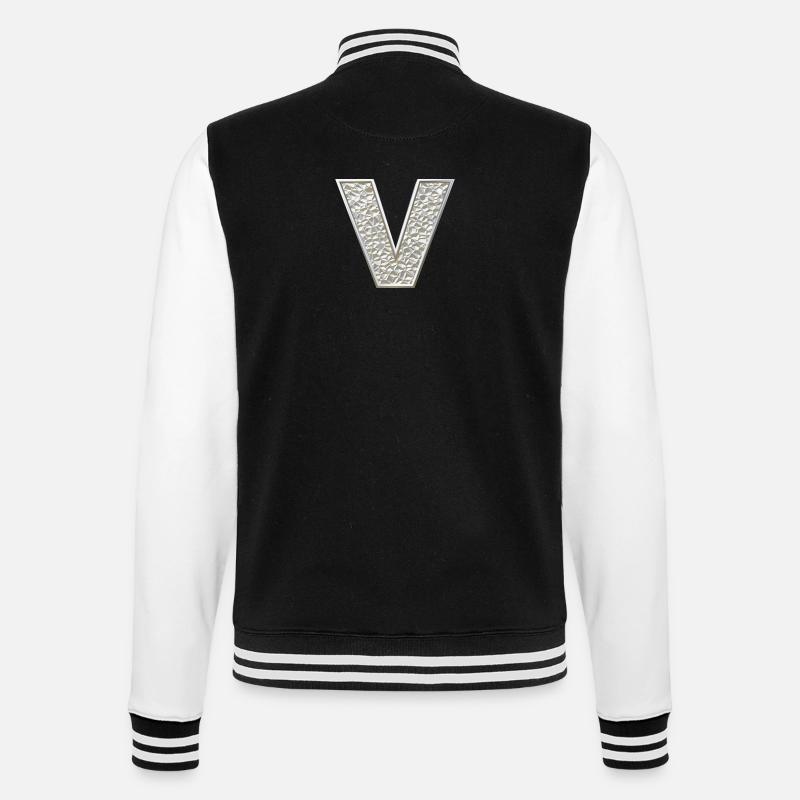V, lettre, initiale, monogramme, - Veste Teddy - noir/blanc