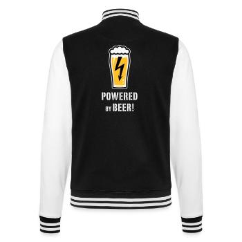 Powered By Beer! (Bier / Blitz / NEG) - College-Sweatjacke - Schwarz/Weiß - Hinten - Marisol (170cm)