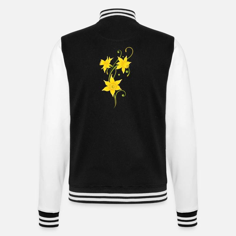 Filigree Daffodils Flowers. Spring, Easter. - College Sweat Jacket - black/white
