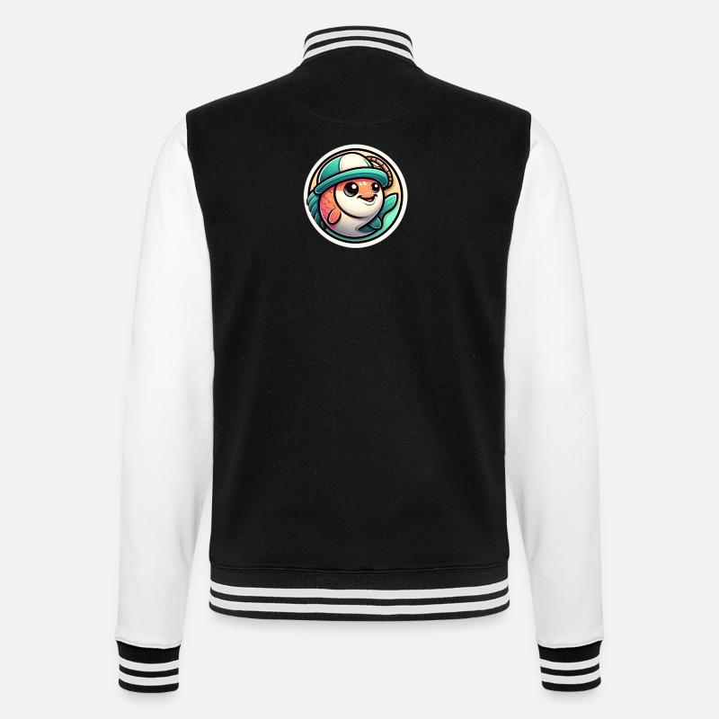 Fisch mit Anglerhut - College-Sweatjacke - Schwarz/Weiß