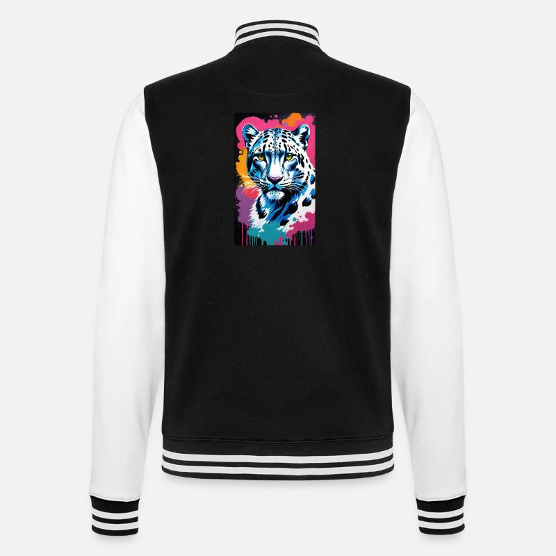 Schneeleopard | Leopard | Raubtier - College-Sweatjacke - Schwarz/Weiß