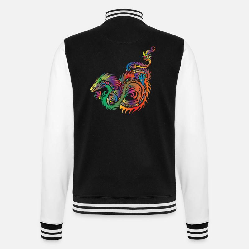 Bunter Drache - College-Sweatjacke - Schwarz/Weiß