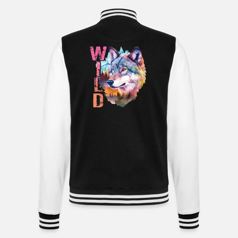 Wolf Wild Wolf Head Nature Wilderness Forest Trees Art - College Sweat Jacket - black/white