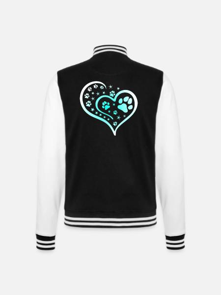 Buntes Herz mit Pfoten und Sternen - College-Sweatjacke - Schwarz/Weiß